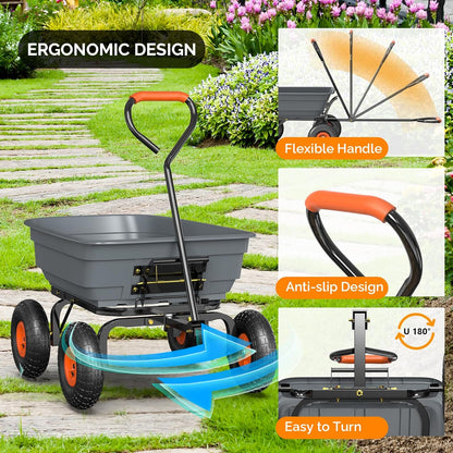 VINGLI Wheelbarrow, Plastic and Steel Wheel Barrel, Garden Cart for Lawn, Gardening, Construction (Gray)