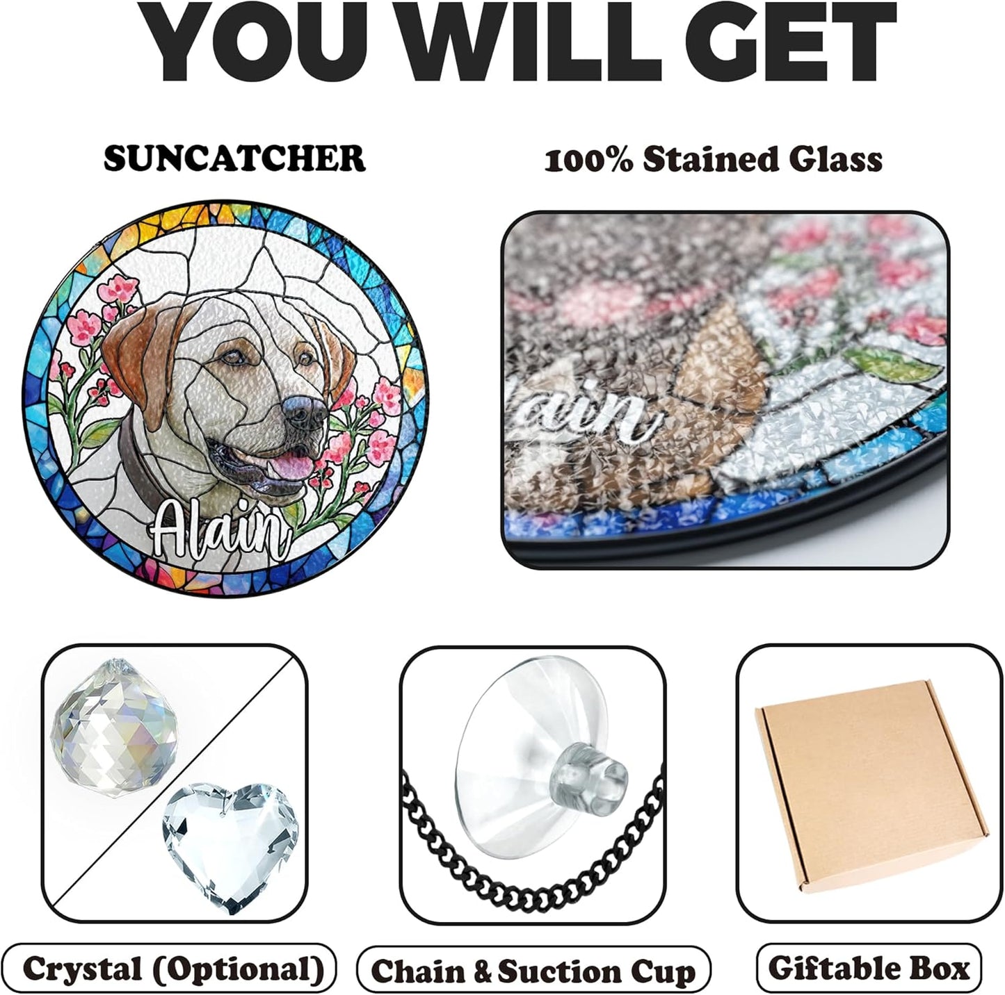 Personalized Pet Stained Glass Window Hanging, Dog Memorial Suncatcher Picture, Sympathy Gift for Loss of Pet, Cat Bereavement Keepsake Potrait Photo, Remembrance Gift for Dog Lovers