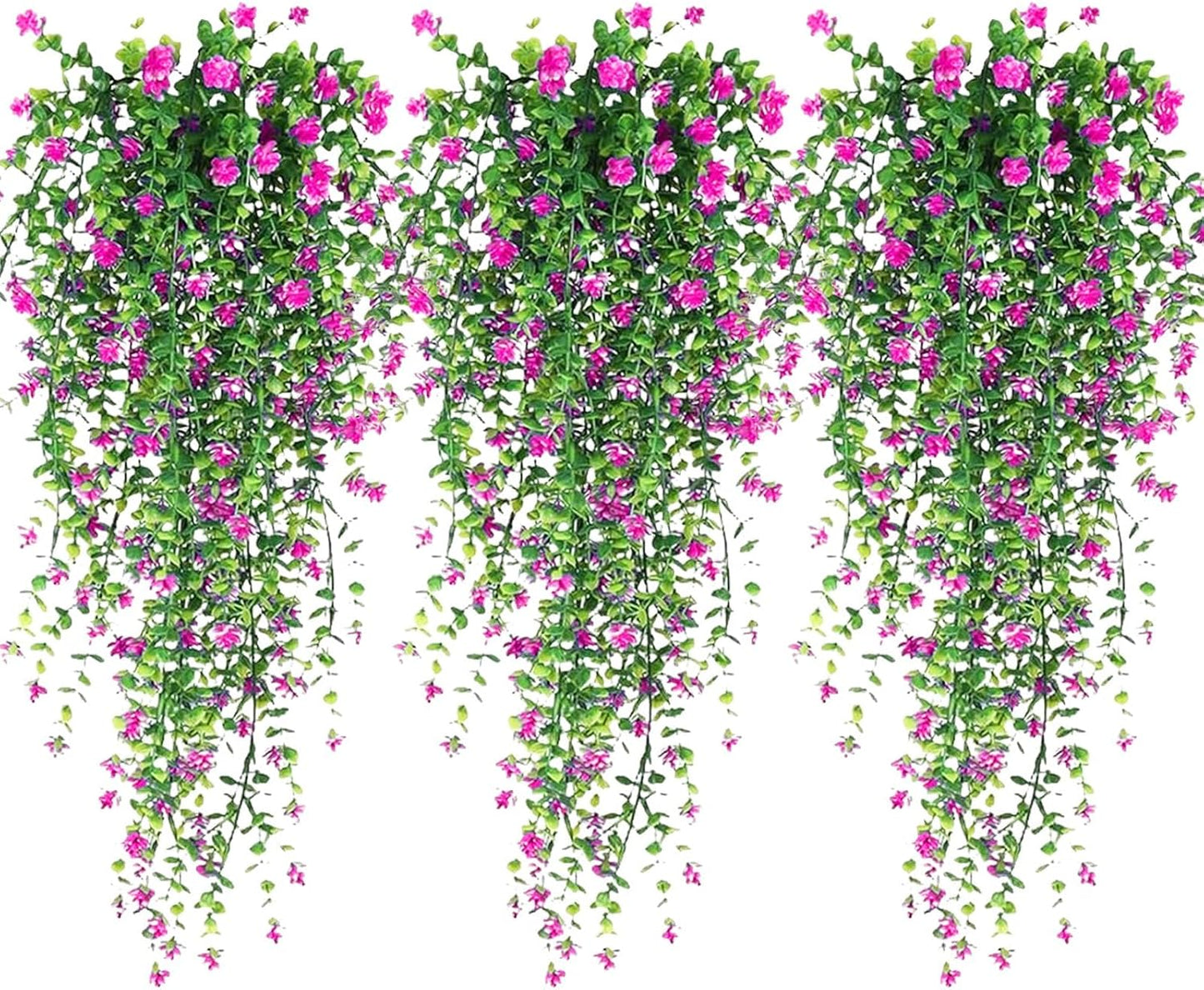 Artificial Hanging Flowers, 3 Pcs Fake Hanging Plants Artificial Vines for Outdoors, Fake Ivy Vine UV Resistant No Fade Faux Plants for Indoor Outside Garden Patio Yard Greenery Decoration (Red)