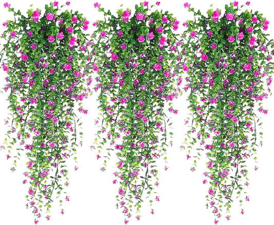 Artificial Hanging Flowers, 3 Pcs Fake Hanging Plants Artificial Vines for Outdoors, Fake Ivy Vine