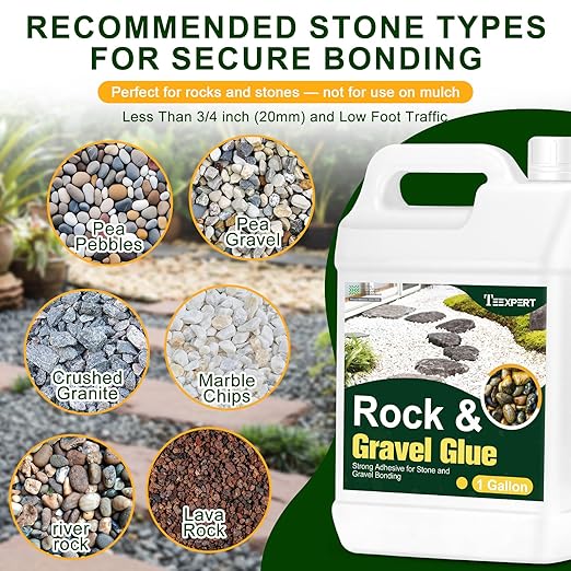 Teexpert 1 Gallon Rock Glue for Landscaping – Strong Pea Gravel Binder & Stone Adhesive for Walkways, Yards, Patios, and Decorative Driveway Edges