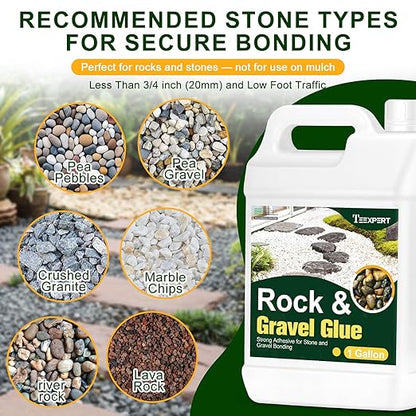 Teexpert 1 Gallon Rock Glue for Landscaping – Strong Pea Gravel Binder & Stone Adhesive for Walkways, Yards, Patios, and Decorative Driveway Edges