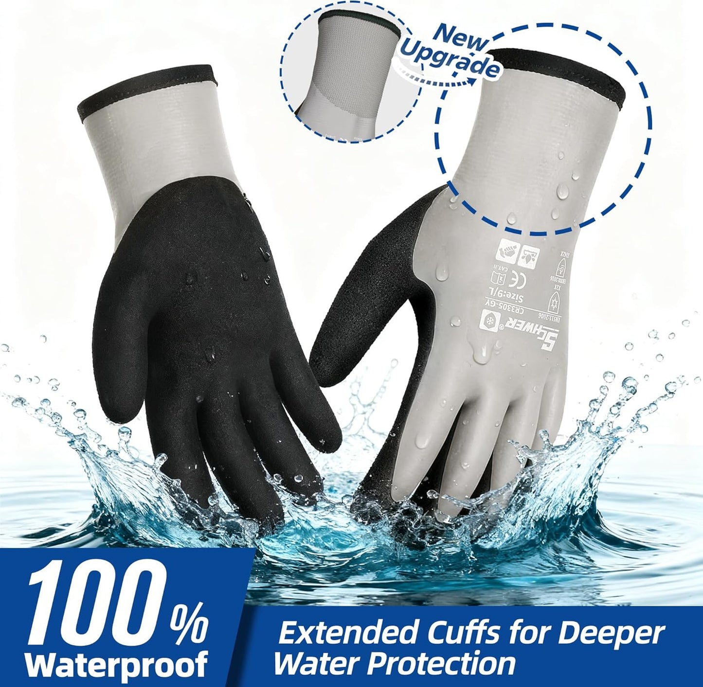 Schwer 2 Pairs 100% Waterproof Winter Work Gloves, ANSI A2 Cut Resistant Freezer Gloves for Outdoor Cold Weather Keep Hands Warm, Enhanced Warmth & Durability, for Shoveling Snow, Ice Fishing, XXL