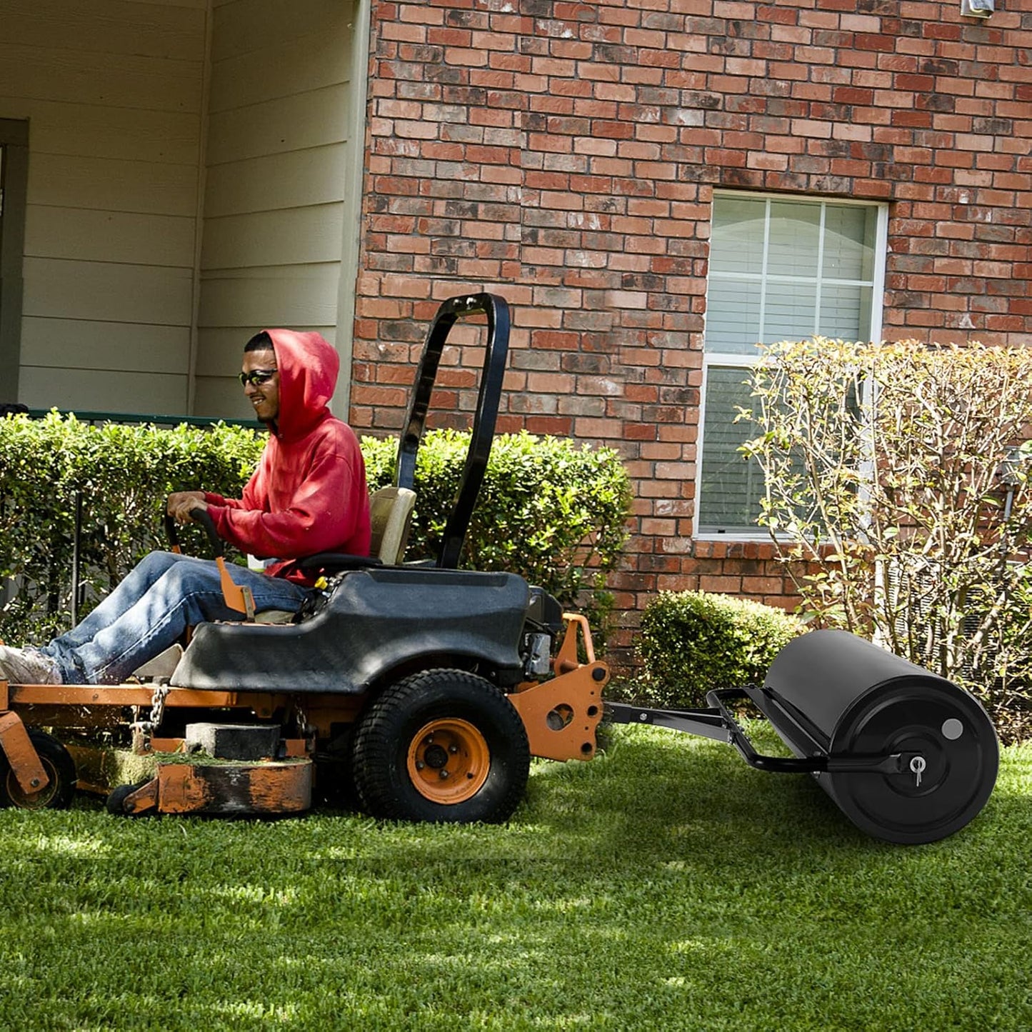 Goplus Lawn Roller, Push/Tow Behind Lawn Roller, 30 Gallon/113L Water Sand Filled Sod Roller Drum Roller with Detachable Gripping Handle, Yard Roller Pull Behind a Tractor for Garden Yard Park Farm