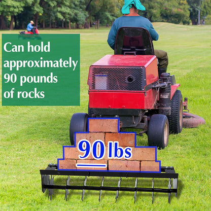 Lasnten 32 Inch Tow Behind Spike Aerator Soil Penetrator Spikes Tractor with Galvanized Steel Tines and Wide Tow Bar Black Lawn Aerator for Home Yard Farm Use