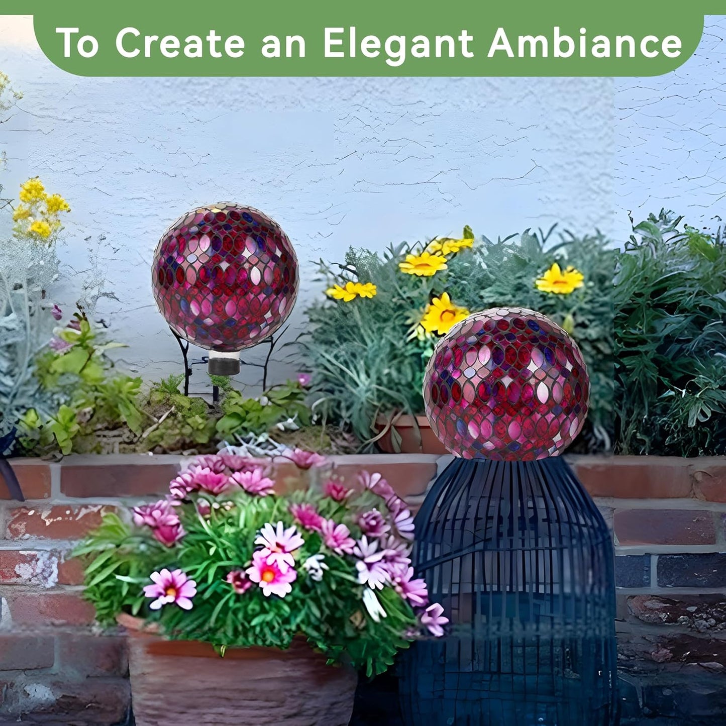 Lily's Home Colorful Mosaic Glass Gazing Ball, Designed with a Stunning Holographic Petal Mosaic Pattern to Bring Color to Any Home and Garden, Red, Blue & Purple (10 Inches Dia.)