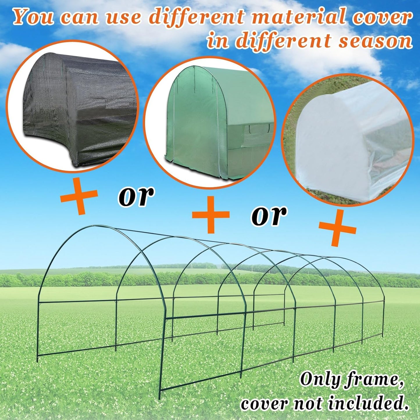 Strong Camel Greenhouse Replacement Frame for 24.6'X10' X 7' Larger Hot Garden House, Support Arch Frame Climbing Plants/Flowers/Vegetables (24.6'X10' X 7')