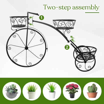 Sorbus Tricycle Plant Stand - Flower Pot Cart Holder - Ideal for Home, Garden, Patio - Great Gift for Plant Lovers, Housewarming, Mother’s Day - Parisian Style (Black)