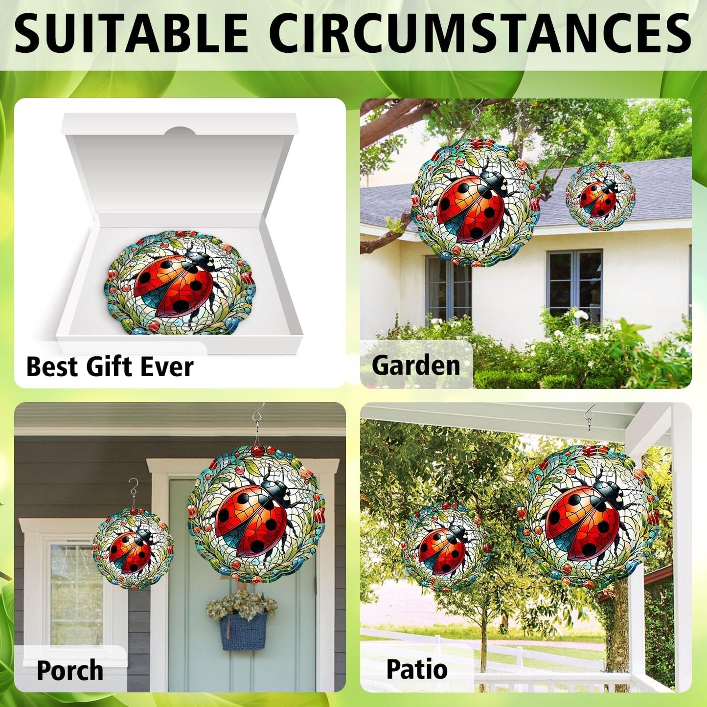 Ladybug Wind Spinner, Ladybug Wind Spinner Hanging for Yard and Garden, Unique Gift Wind Spinner, 3D Hanging Wind Spinner Outdoor