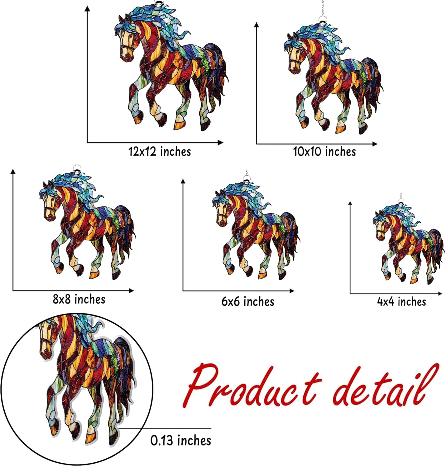 Horse Spiritual Acrylic Suncatcher Stained Glass Effect Window Car Hanging Christmas Ornament Indoor Outdoor Decor Garden Sun Catcher Panel Gifts for Nature Lover for Women Mom Grandma