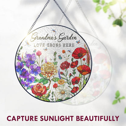 FLAGWIX Christmas Grandma Gifts - Grandmas Garden Stained Glass Window Hanging with Base 8 in - Christmas Decorations Nana Gigi Gifts for Grandma, Sun Catchers Indoor Window for Home Garden Decor