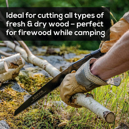Nordic Pruning Saw for Gardening & Folding Saw Bushcraft - Arnvik - 8 Teeth per Inch - 8 in Hardened SK5 Steel Blade for Wood - For Cutting Trees in Your Garden or Firewood when Camping