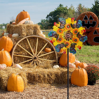 DREAMYSOUL Metal Sunflower and Rooster Fall Wind Spinners, Fall Decorations Outdoor, Kinetic Wind Spinners for Farmhouse Garden Lawn Yard Decor, Harvest Thanksgiving Gifts