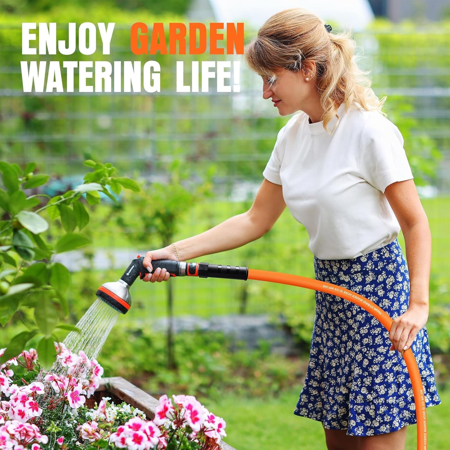 Garden Hose 15 ft x 5/8", NON-EXPANDING Flexible Water Hose, Kink Resistant Lightweight Hybrid Hose, Leakproof Yard Hose with Male to Female Fittings