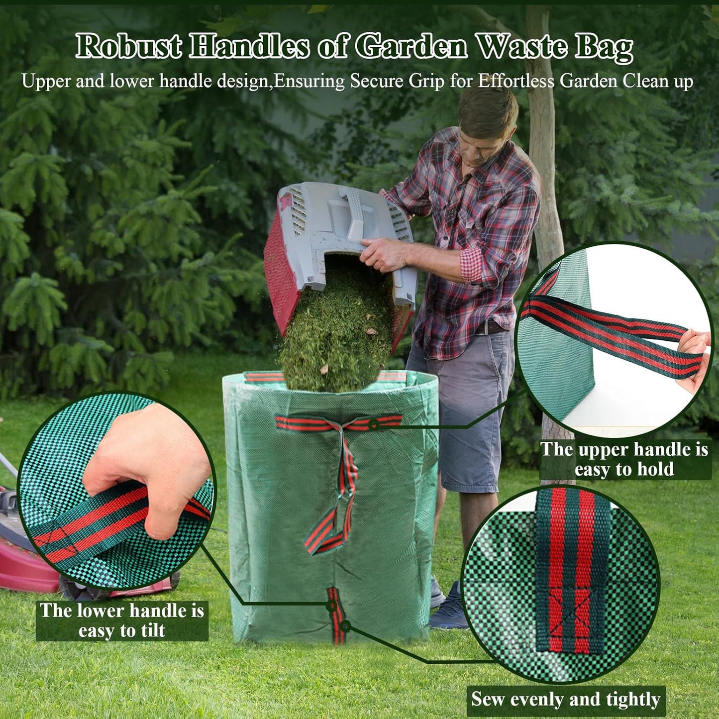 2 Pack 53 Gallons Reusable Yard Waste Bags,Heavy Duty Lawn and Leaf Bags,Dustpan-Type Garden Bag with Reinforced Handles for Collecting Leaves,Branch Debris,Grass Clippings