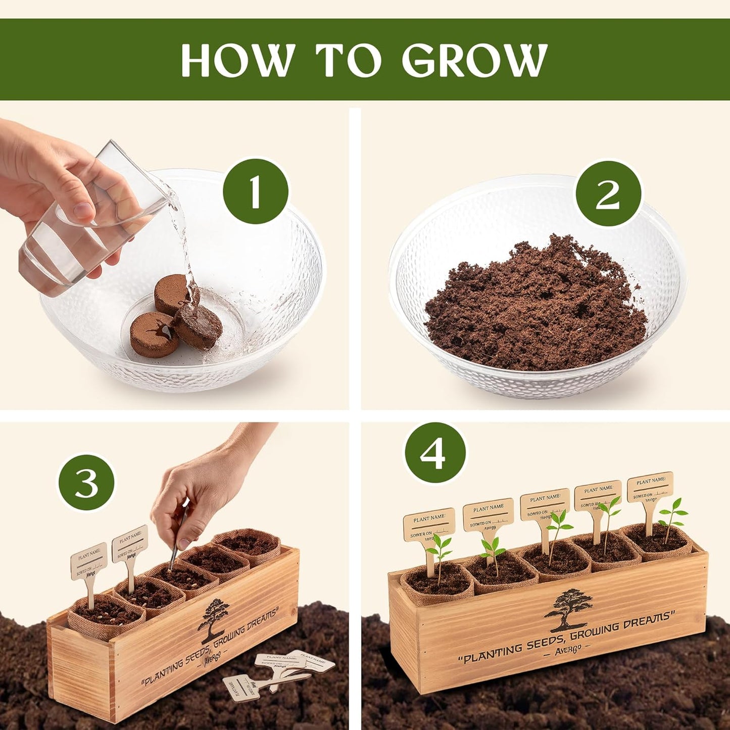 AVERGO Bonsai Tree Kit for Beginners – 5X Unique Japanese Bonzai Trees | Complete Indoor Starter Kit for Growing Bonsai Plants with Tools & Planters – Gardening Gifts for Women & Men