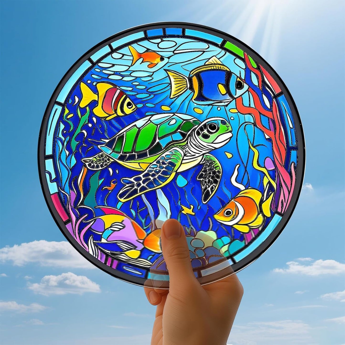 Sea Turtle Suncatchers for Windows Hanging - 8 in Stained Glass Sun Catchers Indoor Window, Suncatcher Stain Glass Window Hanging for Home Decor, Gifts for Holiday or Wall Art