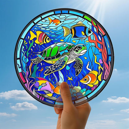 Sea Turtle Suncatchers for Windows Hanging - 8 in Stained Glass Sun Catchers Indoor Window, Suncatcher Stain Glass Window Hanging for Home Decor, Gifts for Holiday or Wall Art