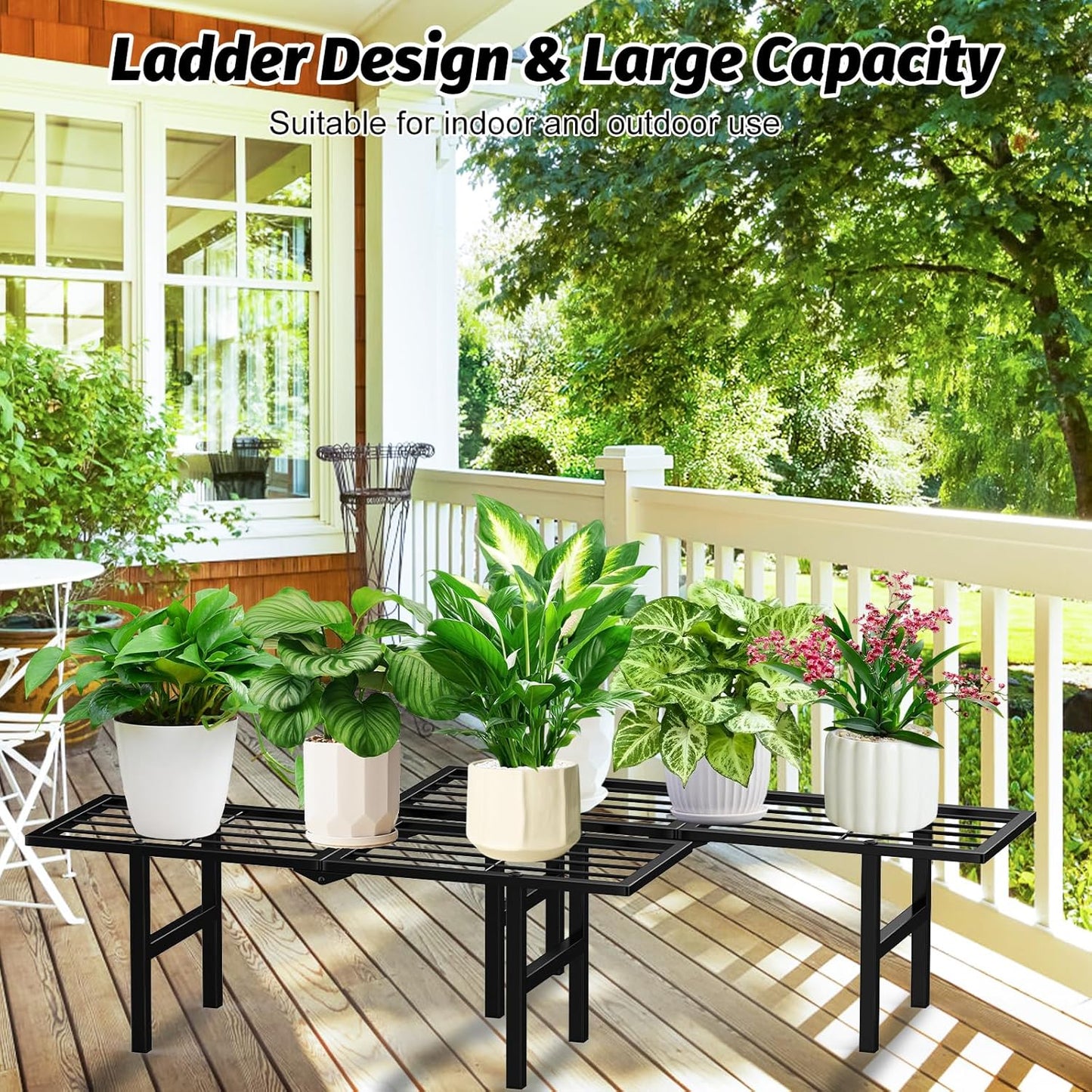1 Tier Plant Stand Indoor Outdoor, 2 Pack Foldable Heavy Duty Metal Plant Shelf, Multi-Plant Display Flower Pot Holder for Garden Patio Balcony, Black