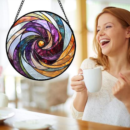 Stained Glass Window Hanging, Colorful Abstract Spiral Pattern Suncatcher for Doors Window Home Sun Catchers Decoration Mother's Day Birthday Gifts for Women, Men, and Mom 7.8 in