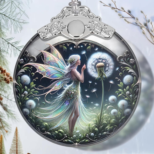 Stained Glass Dandelion Fairy Christmas Ornament - Holiday Home Decor - Tree Decoration - Gift Exchange Present Ideas