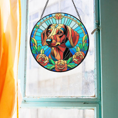 Stained Glass Dog Memorial Suncatcher,Dachshund Window Hanging,Sympathy Gifts for Pet Loss,7.9 inch/20 cm Home and Garden Decor for Dog Lovers (Dachshund)