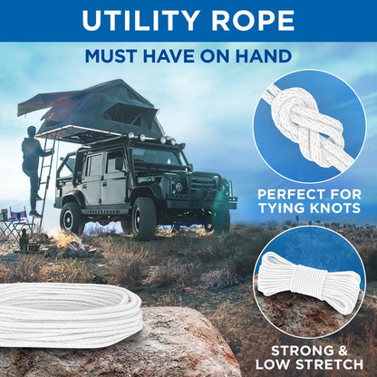 TECEUM Cotton Rope 3/16” (5 mm) – 200 FT – Strong All-Purpose Braided Rope – Natural Cotton – for Crafting, Сamping, Clothes Line, DIY, Indoor & Outdoor Use – White
