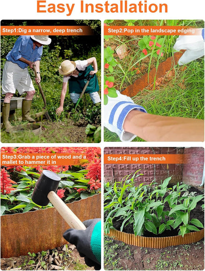 Vinci Garden Landscape Edging Border, 6 Inch x 20 FT Corrugated Sturdy Metal Easy Installation Safe Hemmed Lawn Garden Border Edges for DIY Flower Beds,Pathways and Patio Design (Rusted)
