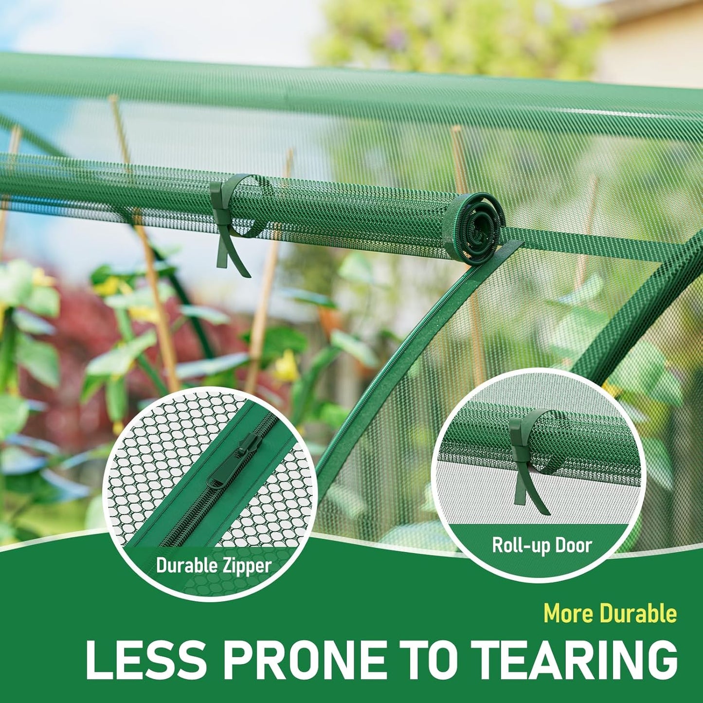 SPECILITE 98x49x49in Garden Plant Netting Mesh Cover for Raised Bed with Roll-up Zipper Door for Vegetables Fruits, Large Tunnel Gardening Net, Green