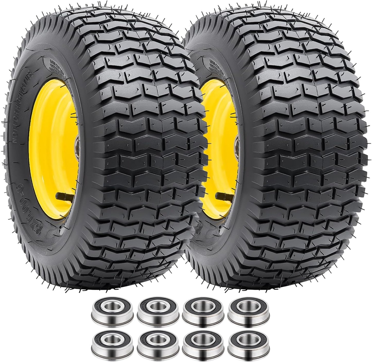 15x6.00-6 Tire and Wheel, 15-Inch Replacement Pneumatic Tires with 3/4" Bearings Compatible with Hand Truck, Wheelbarrow, Wagon, Gorilla Carts Tires (Yellow, 2PCS) P-103