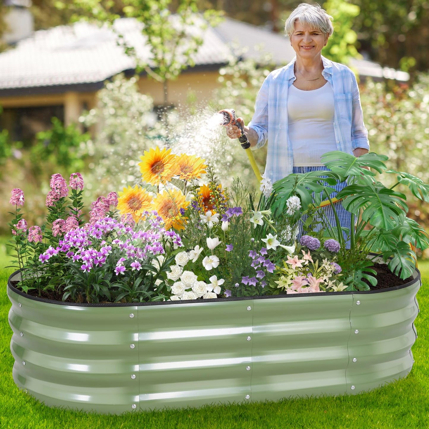 BIRDSINYARD Galvanized Raised Garden Bed, 4x2x1ft, 2 Pack, Olive Green