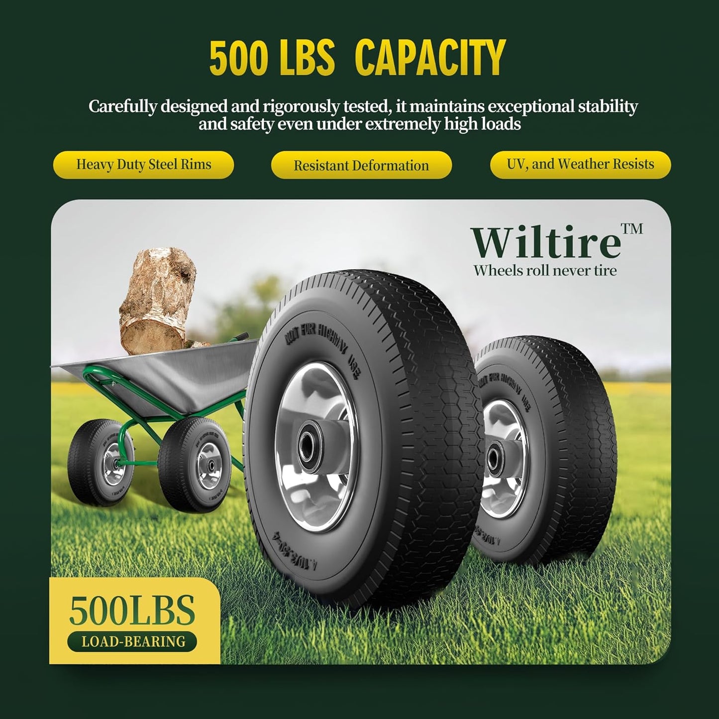 (2 Pack) 4.10/3.50-4 Flat Free Tire and Wheel 10-Inch Solid Wheel Replacement with 5/8 Extra 3/4 &1/2 Bearings,2.2" Offset Hub -Compatible with Hand Truck,Wheelbarrow(Wave,Gray)