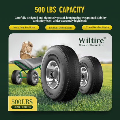 (2 Pack) 4.10/3.50-4 Flat Free Tire and Wheel 10-Inch Solid Wheel Replacement with 5/8 Extra 3/4 &1/2 Bearings,2.2" Offset Hub -Compatible with Hand Truck,Wheelbarrow(Wave,Gray)