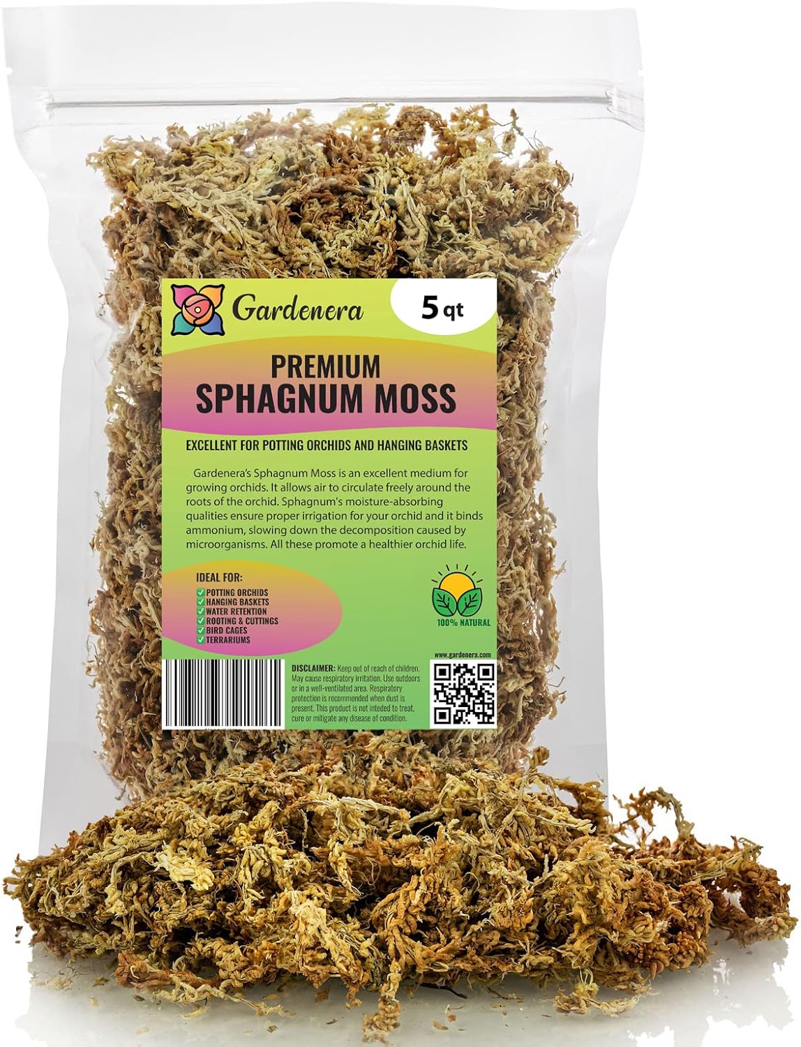 Premium New Zealand Sphagnum Moss by Gardenera - Organic Hand Mixed Long Fibered Sphagnum Moss Orchid - 5 Quart