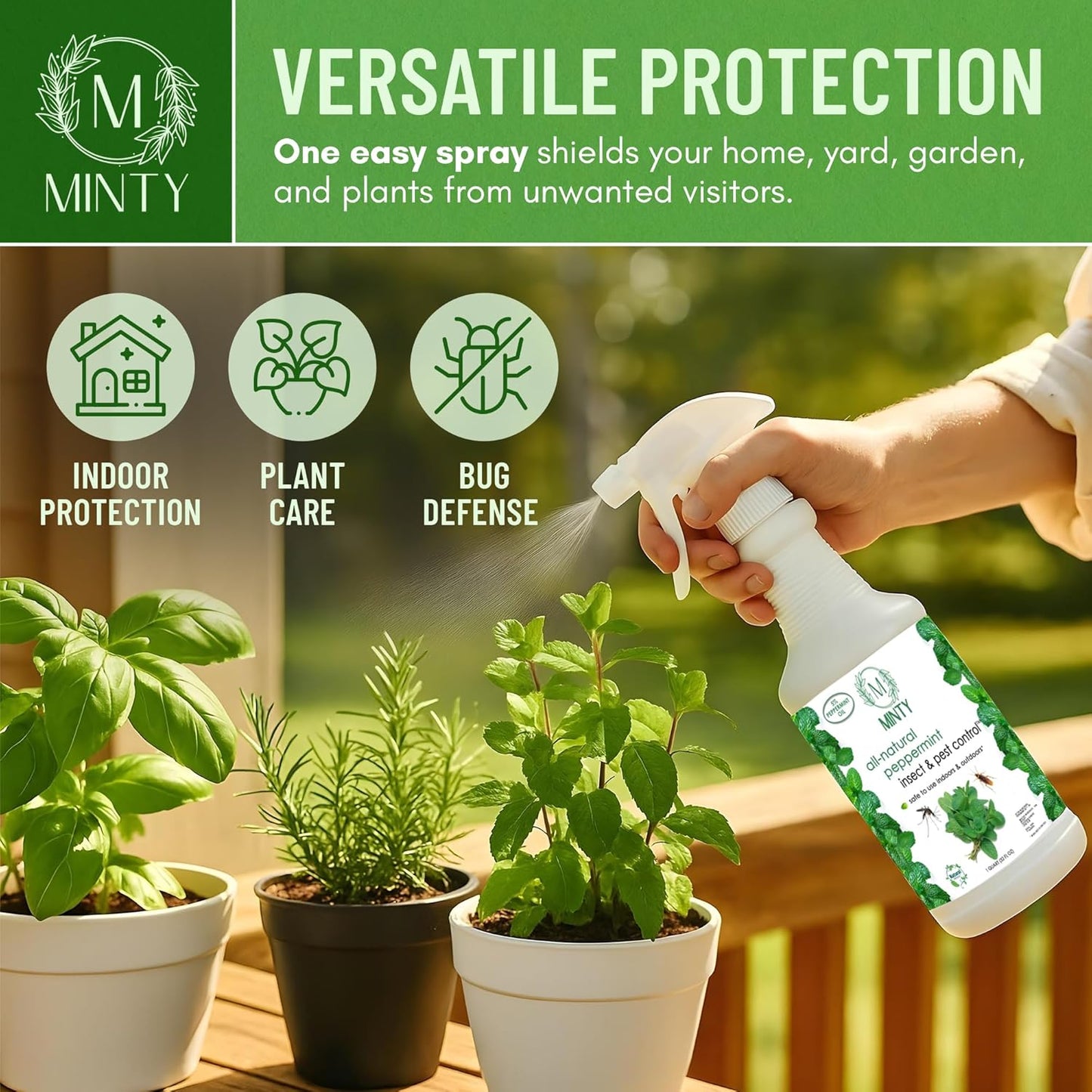 Minty Insect & Pest Control, Powerful & Natural 5% Peppermint Oil Spray for Ants, Spiders, Bed Bugs, Dust Mites, Roaches and More - Indoor and Outdoor Use, 128 fl oz Gallon