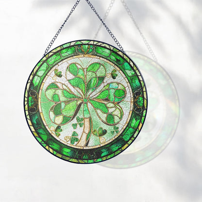 FLAGWIX Christmas Irish Gifts for Women Men - 100% Stained Glass Hanging Suncatcher 6 in - Birthday Christmas Irish Decorations for Family Friends, Shamrock Home Decor, St Patricks Day Decorations