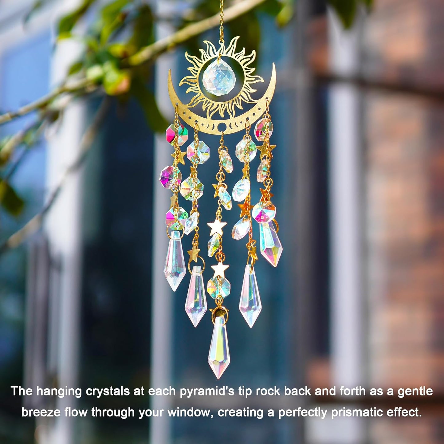 H&D HYALINE & DORA Crystal Sun Catcher Sun and Moon Suncatcher for Windows Hanging Indoor Outdoor Light Catcher for Home & Garden Decor