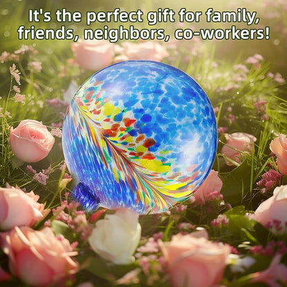 VOREEN 10-Inch Glass Gazing Ball, Outdoor Gazing Globe, Handmade Reflective Ball Yard Decoration for Homes, Patio, Lawn and Gardens, Gift for Mom Wife Friend, Phoenix Tail Design, Blue