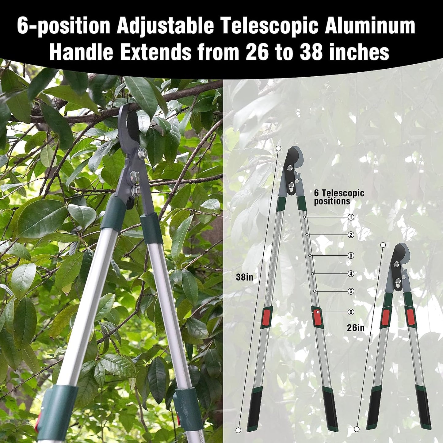 GARTOL 3-Piece Garden Tool Set - Bypass Lopper, Hedge Shears, Pruning Shears with Telescopic Aluminum Handles, Extendable Heavy-Duty Branch Cutters, Garden Clippers for Branches, Shrubs, and Hedges
