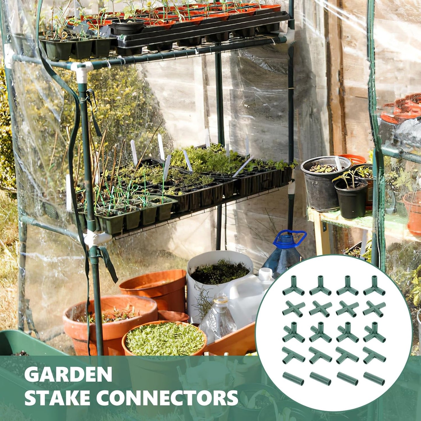 Yardwe 20Pcs Greenhouse Frame Connector, 5 Types Gardening Frame Pipe Fitting Plastic Joint Connectors for Stable Plant Support and Greenhouse Construction, 16mm