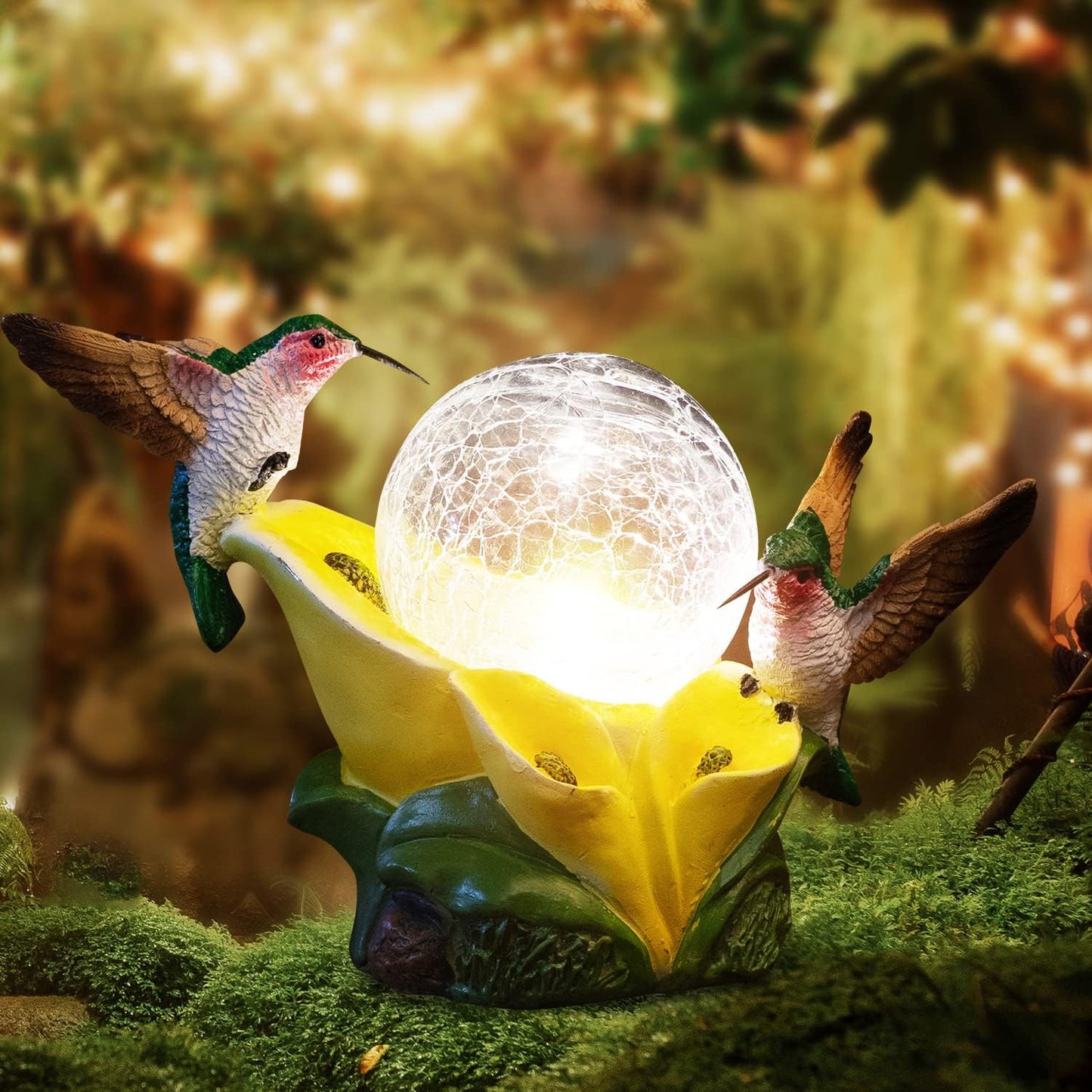 Solar Garden Statue Hummingbird Figurine - Hummingbird Flower Carry Magic Orb Solar LED Lights for Outdoor Statue Decoration for Patio, Balcony, Yard, Lawn Ornament