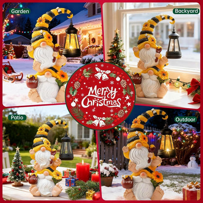 Solar Bee Garden Gnomes with LED Lantern – Waterproof Stacked Outdoor Decor for Yard, Patio – Unique Gnome Gift for Women, Mom, Grandma (Christmas Decor, Outdoor Statues)