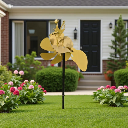 Handmade Metal Drummer Rock Band Guitar Windmill, Wind Powered Kinetic Sculpture, Garden Outdoor Wind Mill Spinner for Yard Lawn Garden Patio Rockin Art Figurine Decor (Gold-Guitar)