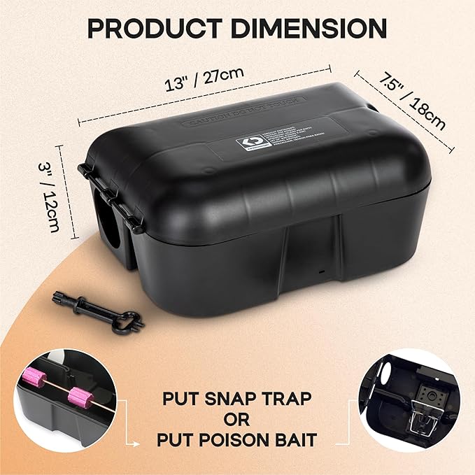 2 Contractor-Grade Rat Bait Station – Extra Tough, Rugged & Weather-Resistant Lockable Box with Key, Tamper-Resistant Dual Entry, Fits Blocks/Pasta/Grain Baits or Snap Traps – Indoor/Outdoor.