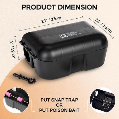 2 Contractor-Grade Rat Bait Station – Extra Tough, Rugged & Weather-Resistant Lockable Box with Key, Tamper-Resistant Dual Entry, Fits Blocks/Pasta/Grain Baits or Snap Traps – Indoor/Outdoor.