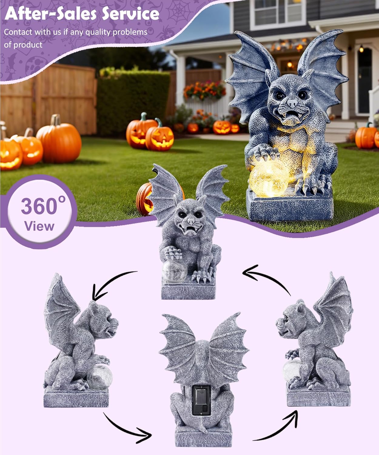 Nacome Solar Gothic Gargoyle Garden Statue: Outdoor Dragon Decor Sculpture with Ball Lights for Yard Art Porch Patio - Unique Birthday Gifts for Women Mom