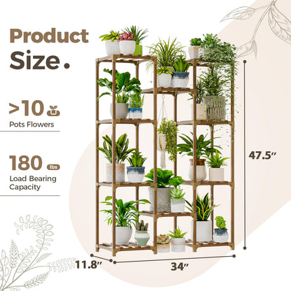 Bamworld Plant Stand Indoor Outdoor Tall Plant Shelf for Multiple Plants Pots Wood Flower Stand
