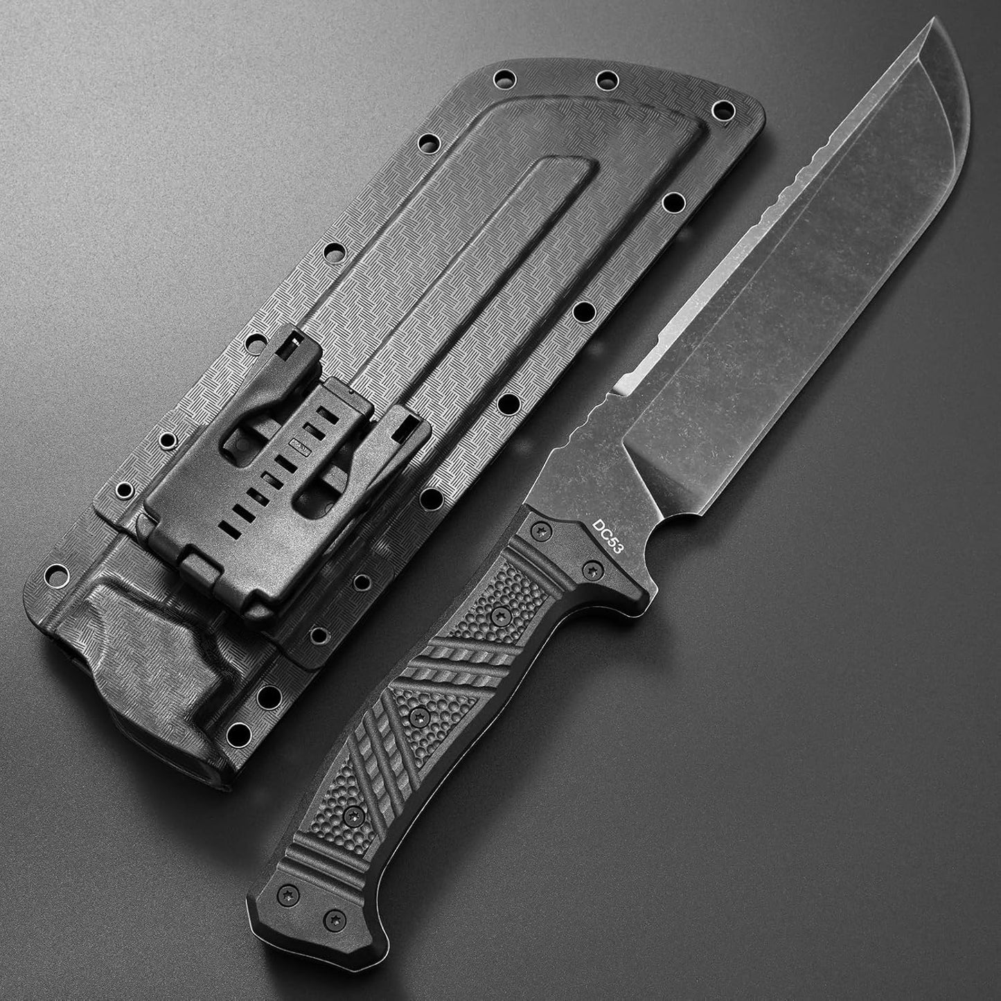 GTK32 Fixed Blade Knife DC53 Steel Blade Full Tang Nylon Fiberglass Handle Heavy Duty Knifes for Field Hunting Camping Bushcraft(Black)