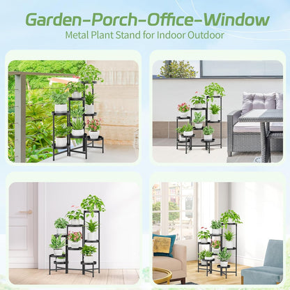 iDavosic.ly Plant Stand Indoor Outdoor, 8 Tier Corner Metal Flower Display Holder Shelf, Folding Tall Orchid Rack for Patio Balcony Porch Garden Living Room House, Black