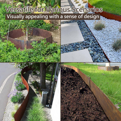 Cor-Ten Steel Landscape Edging with Rust Patina Finish, Pre-Rusted Cor-Ten Steel Landscape Edging, 42 inch Strips, 6 inch Depth (16 Pack)